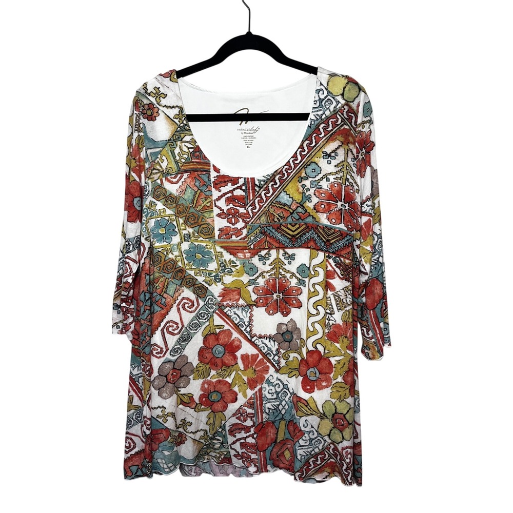 MiracleBody by Miraclesuit Floral Print Shape-ware Top XL Artsy Patchwork Boho